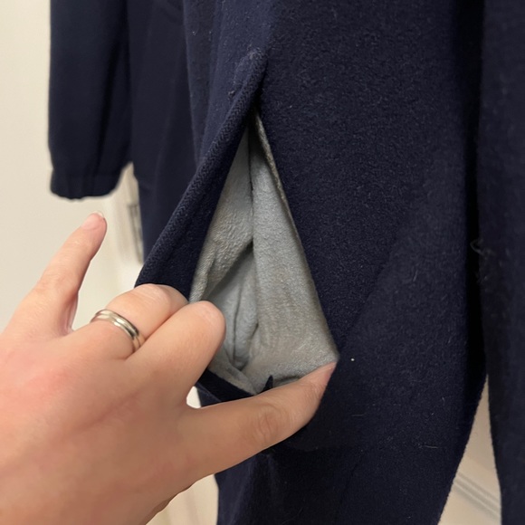 Vintage Mackintosh Vestcoat Size 8 Navy/Red 100% Wool Hood Drawstring Hem - Picture 12 of 15